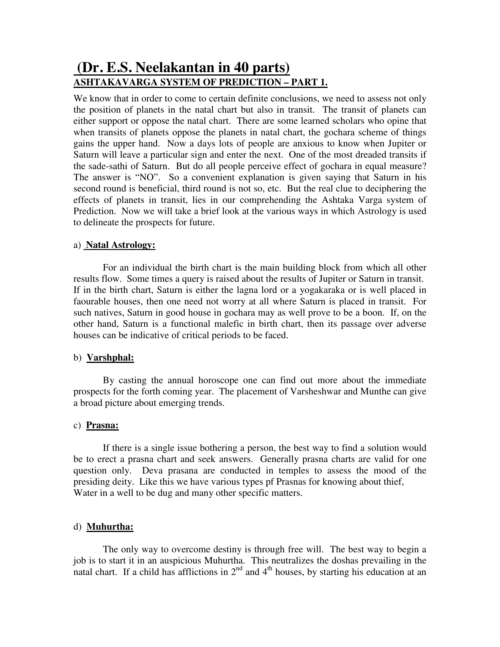 Ashtakavarga system of prediction_Neelakantan_0
